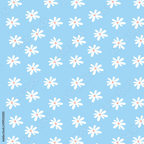 Daisy flowers vector pattern on a light blue background