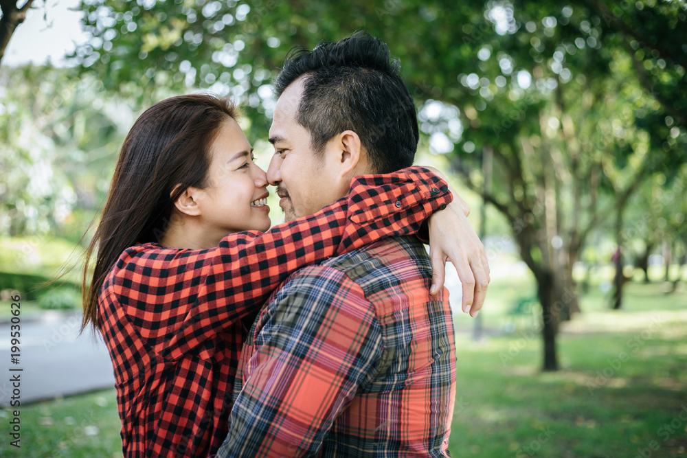 Happy to be together. beautiful young loving couple standing outdoors Happy to be together. beautiful young loving couple standing outdoors