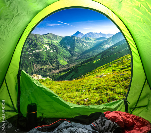 Camping in the mountains in...