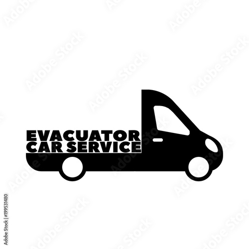 Wrecker truck, evacuator service and car towing truck modern flat icon