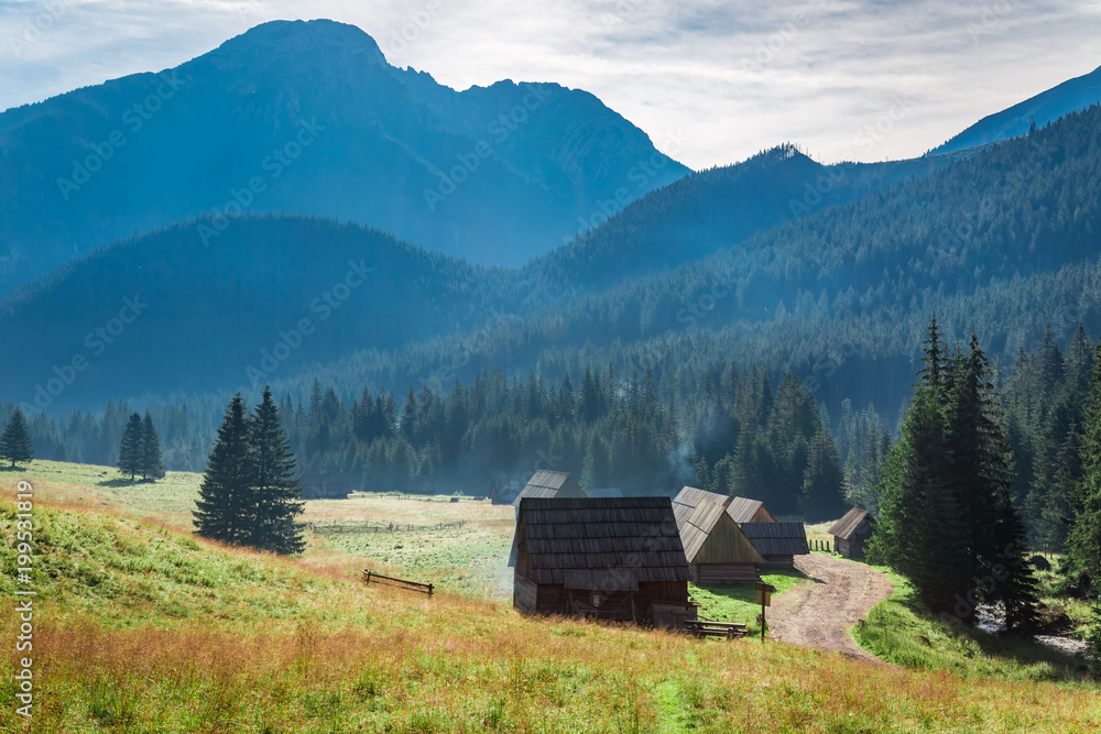 Fototapeta premium Sunrise in the valley Chocholowska in Tatra Mountains, Poland