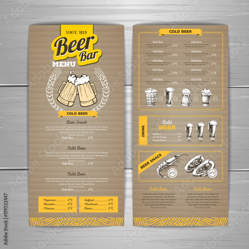 Vintage beer menu design on cardboard background.