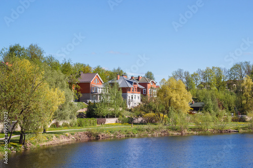 Houses on the river bank in Pskov