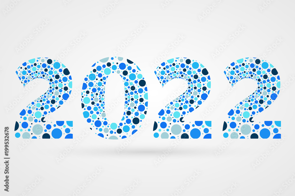 2022 Happy New Year abstract vector illustration. Bubbles symbol for celebration. Decorative sign with circles. Blue decoration element for design