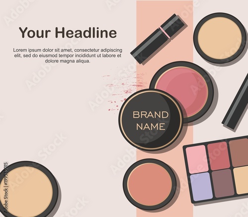 Various beauty products isolated on white background. Makeup cosmetics set