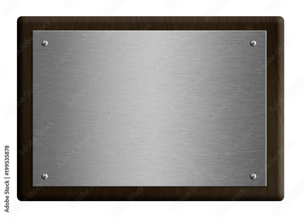Fototapeta premium Wooden award plaque with silver plate 3d illustration isolated on white