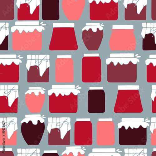 Hand-drawn jam jar.  Vector  seamless pattern