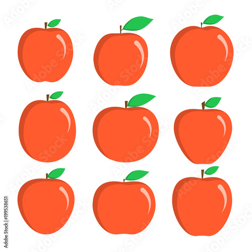 Set of red juiced apple fruit icons