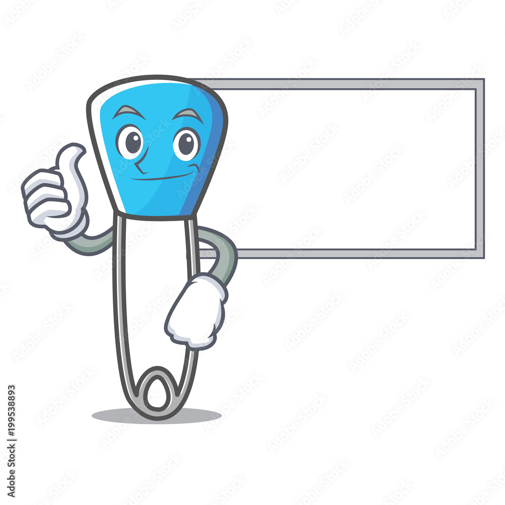 Thumbs up with board safety pin character cartoon Stock Vector | Adobe Stock