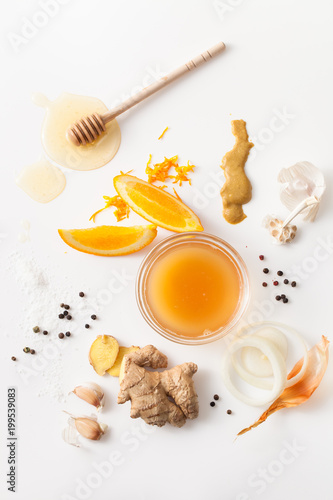 Tableau sur toile Set of spices for barbecue marinade on white background