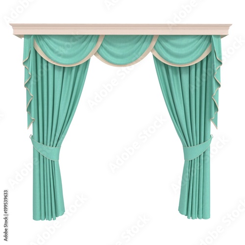 Classic curtain. Isolated on white. Front view. 3D illustration