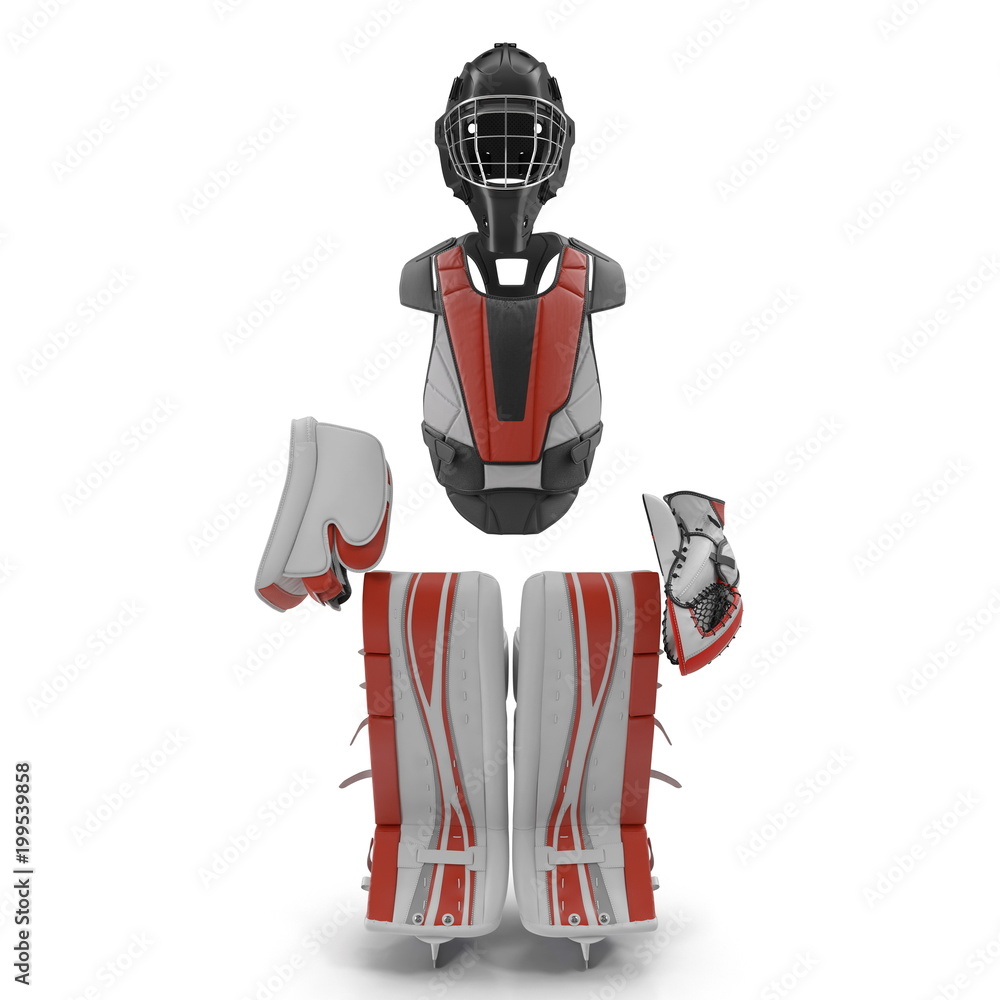 Hockey Goalie Protection Kit on white. Front view. 3D illustration