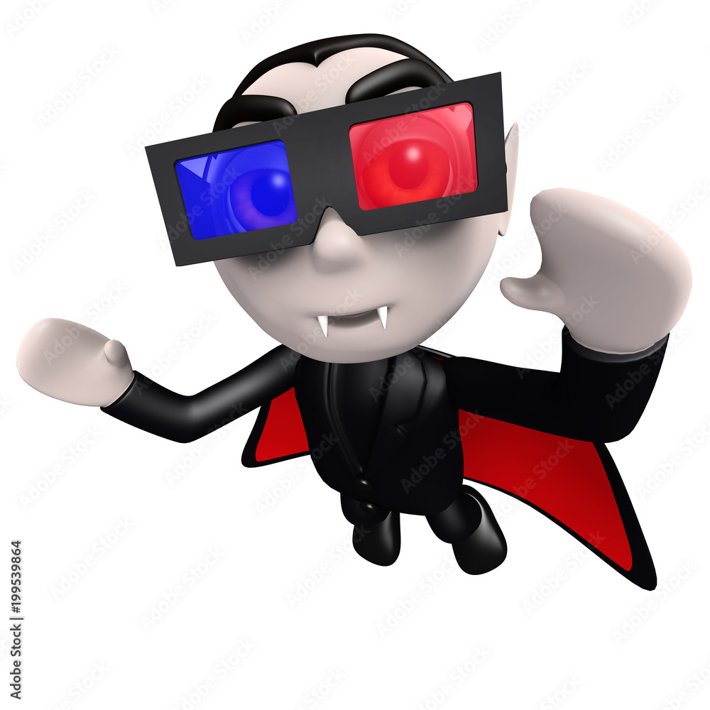 3d Funny cartoon dracula vampire character wearing 3d glasses Stock  Illustration | Adobe Stock