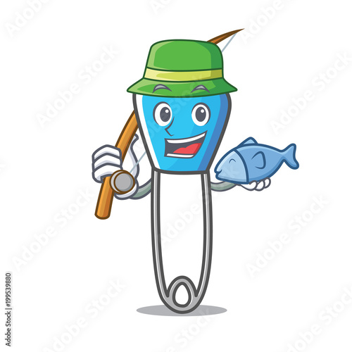 Fishing safety pin mascot cartoon