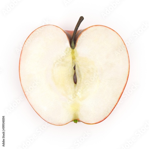 Half Red apple isolated on the white. Top view. 3D illustration