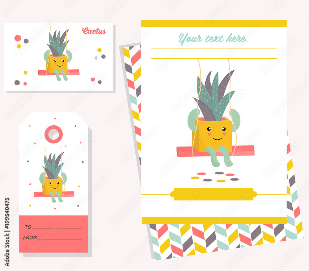 Fototapeta premium Party invitation template with funny cactus