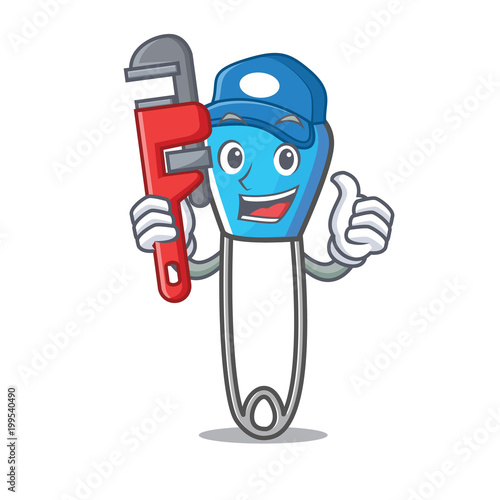 Plumber safety pin mascot cartoon