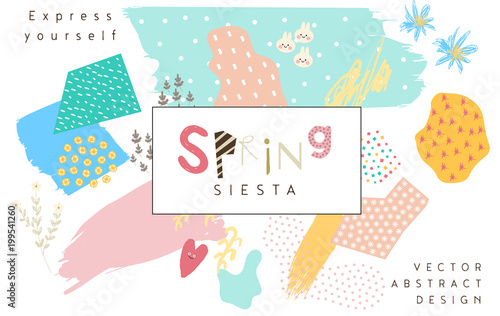 Vector Abstract Covers Templates, Graphic Poster with Pastel Trendy Patterns, Spring Colors, Organic Stroke Hipster Backgrounds, Brochures, Album Covers and Banners