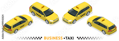 Isometric high quality city service transport icon set. Car taxi. Hatchback isolated.