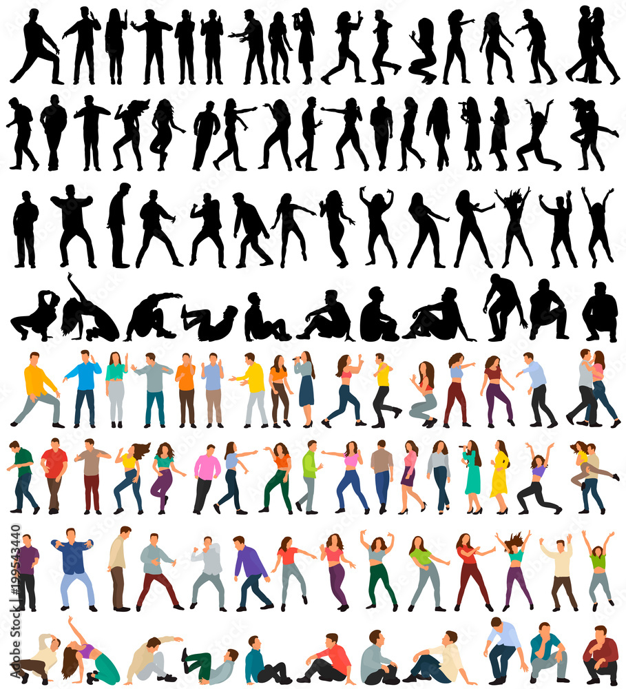 vector, isolated, flat style dancer, set