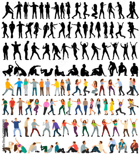 vector, isolated, flat style dancer, set