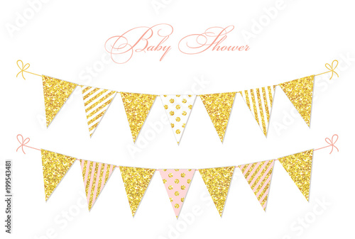 Cute glamour vintage golden glitter bunting flags for your decoration