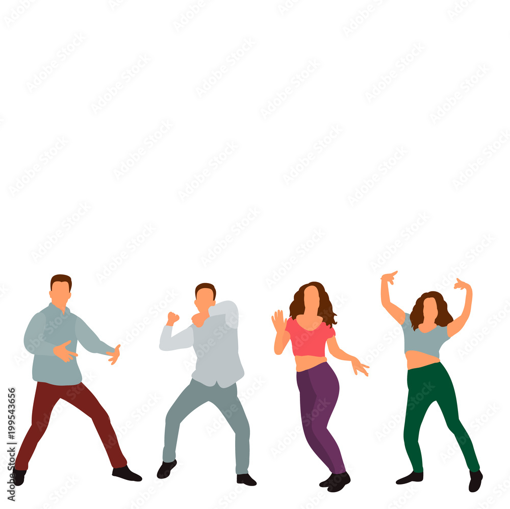 vector, isolated, flat style girls and boys dance dancing