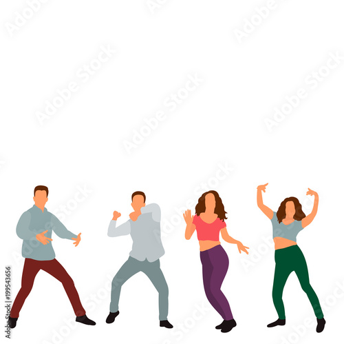 vector, isolated, flat style girls and boys dance dancing