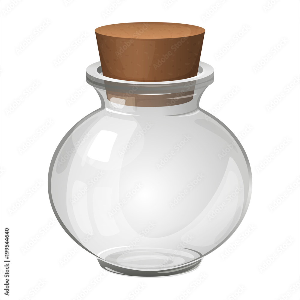 Empty transparent glass jar with plug. Vector illustration.