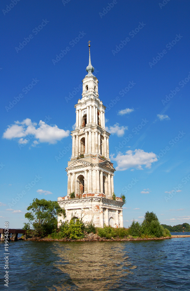 The bell tower of the flooded monastery on the Volga river. Kalyazin, Russia