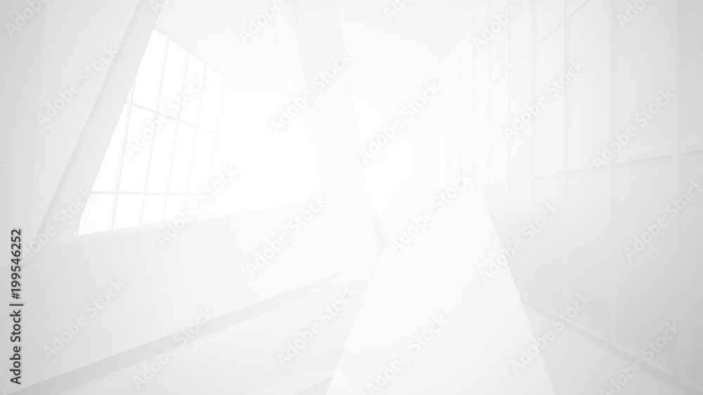Abstract white parametric interior with window. 3D illustration and rendering.
