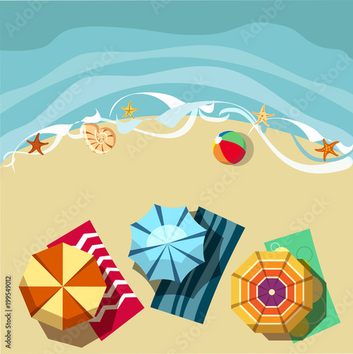 Vacation card with beach umbrellas.