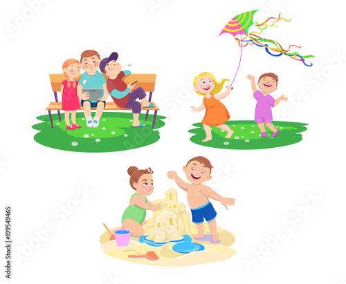 set of children who rest on a summer vacation 
