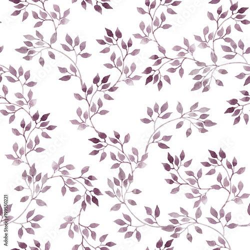 Seamless pattern - cute watercolor violet leaves