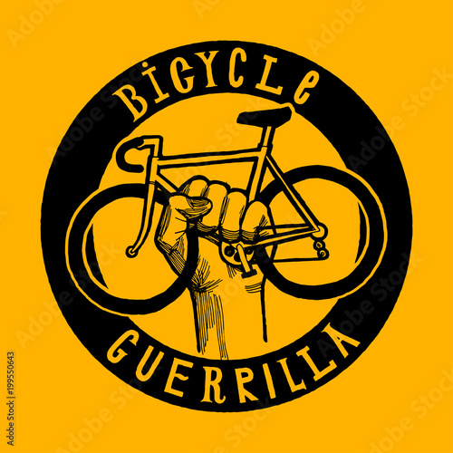 Bicycle guerrilla sign of bike protest movement - fist holding bicycle