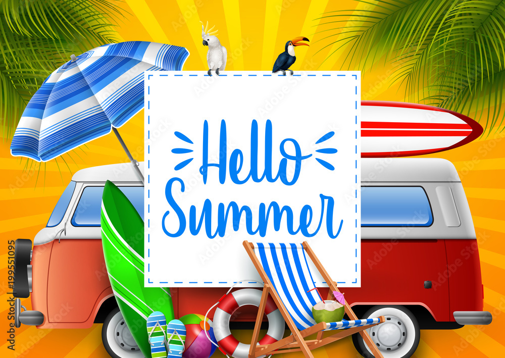 Fototapeta premium Hello summer. Camper van.