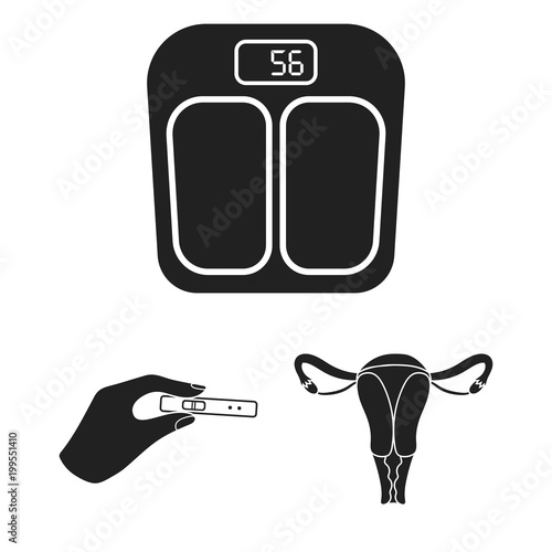 Woman and pregnancy black icons in set collection for design. Gynecology and equipment vector symbol stock web illustration.
