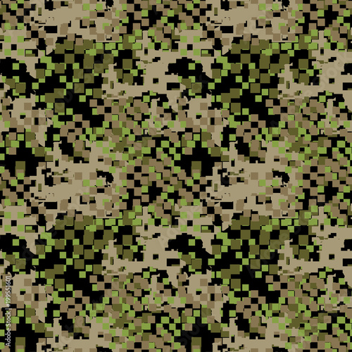 Green , beige and khaki digital camouflage is a colorful seamless pixel pattern that can be used as a camo print for clothing and background and backdrop or computer wallpaper