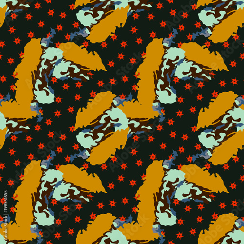 Abstract seamless stroked pattern. Grunge urban repeated backdrop  textile  wrapping paper. Bright elements in mint  orange  red and black colors. 