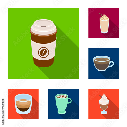 Different kinds of coffee flat icons in set collection for design. Coffee drink vector symbol stock web illustration.