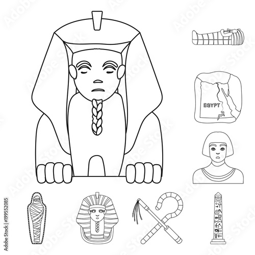 Ancient Egypt outline icons in set collection for design. The reign of Pharaoh vector symbol stock web illustration.