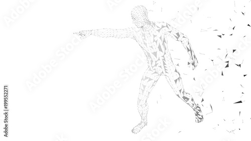 Conceptual abstract man touching or pointing to something. Connected lines  dots  triangles. Artificial intelligence concept. High technology vector digital background. 3D render vector illustration