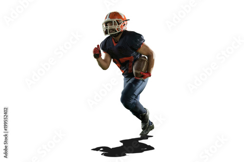 Isolated American football player in white background
