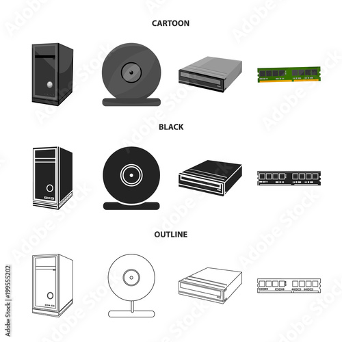 System unit, memory card and other equipment. Personal computer set collection icons in cartoon,black,outline style vector symbol stock illustration web.