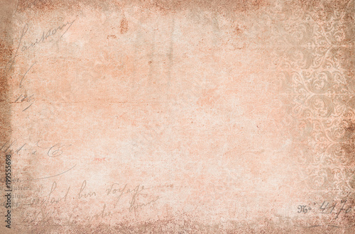 Vintage antique texture, soft rose colored with nostalgia ornaments and calligraphy