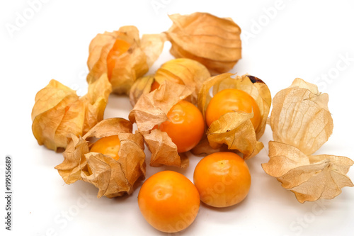 Close up: cape gooseberry (Physalis peruviana) isolated on white background.