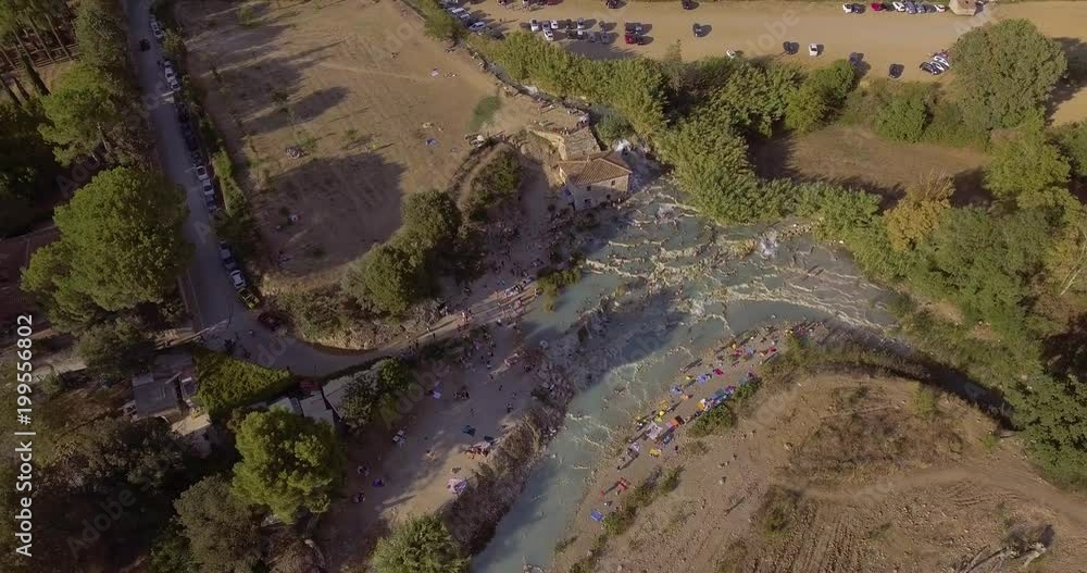 Aerial, Saturnia hot springs in Italy Aerial, Saturnia hot springs in Italy