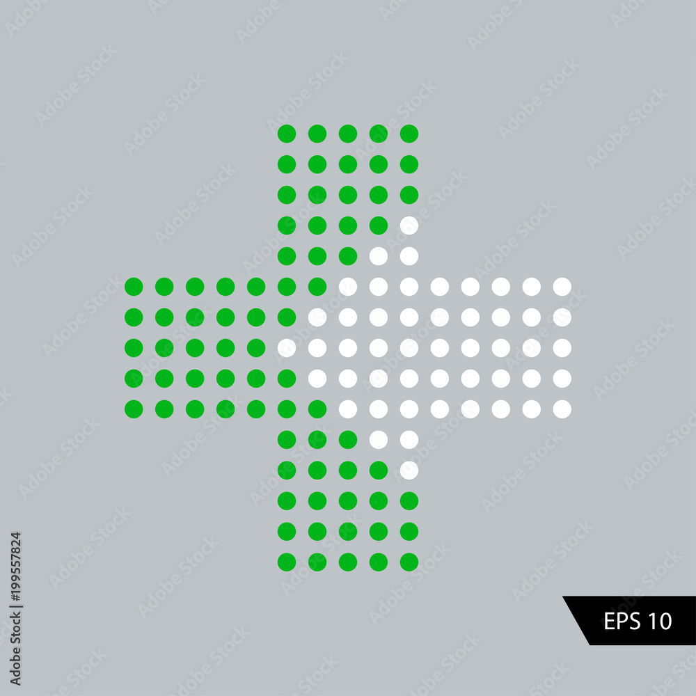 Plus with arrow in dots design. Green plus and white arrow. - obrazy, fototapety, plakaty 