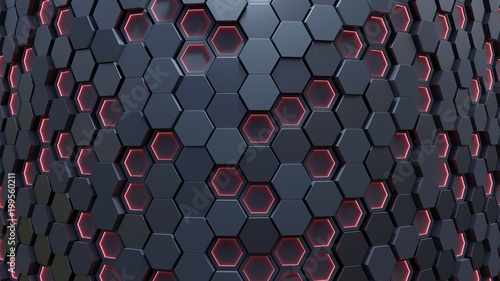 Red hexagon pattern. 3d rendering