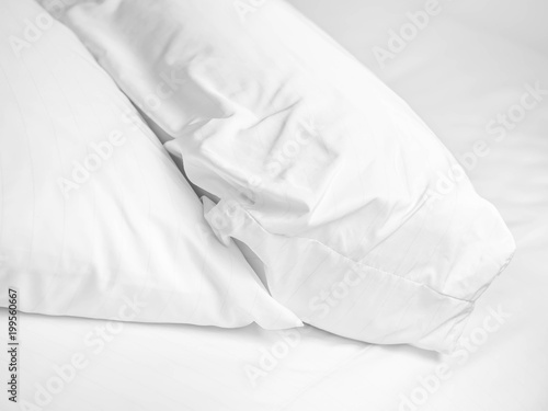 Zipper pillow and bolster on the bed in the bedroom for protection allergy.
